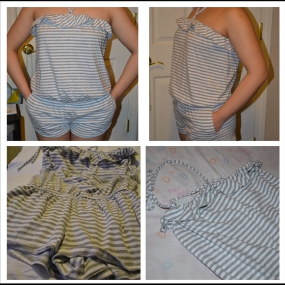 REDUCED!!!Grey and White Stripe Romper