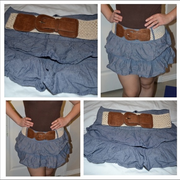 -Light-blue layered skirt