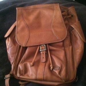Genuine leather laptop computer backpack.