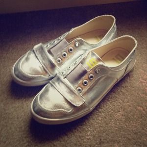 Nine West Silver Metallic Canvas Shoes