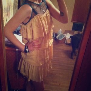 Nude, Blue and Black Ruffle Dress