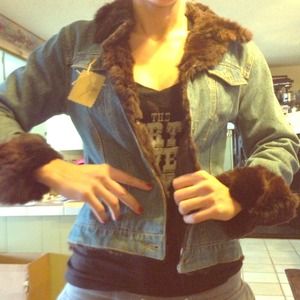 Rabbit fur denim jacket