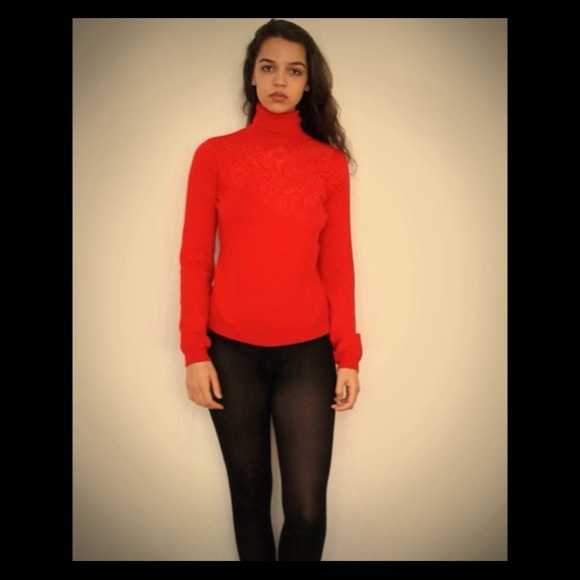 Vintage Crimson Cut Out Detail Turtleneck Sweater