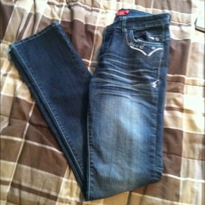 Apple bottom skinny jeans with blue/teal stitching