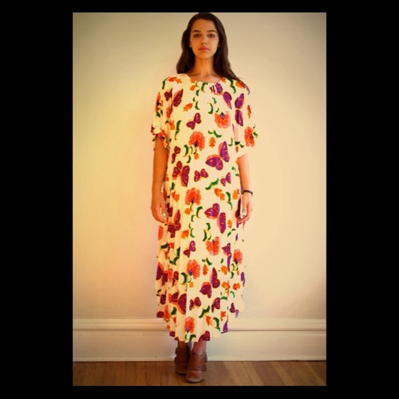 Vintage 1970's Floral Accordion Maxi Dress
