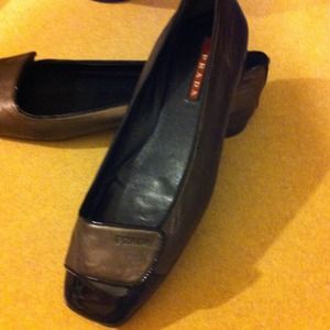 Black and metallic gold prada shoes