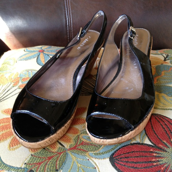 Calvin Klein patent leather and cork slingbacks 9