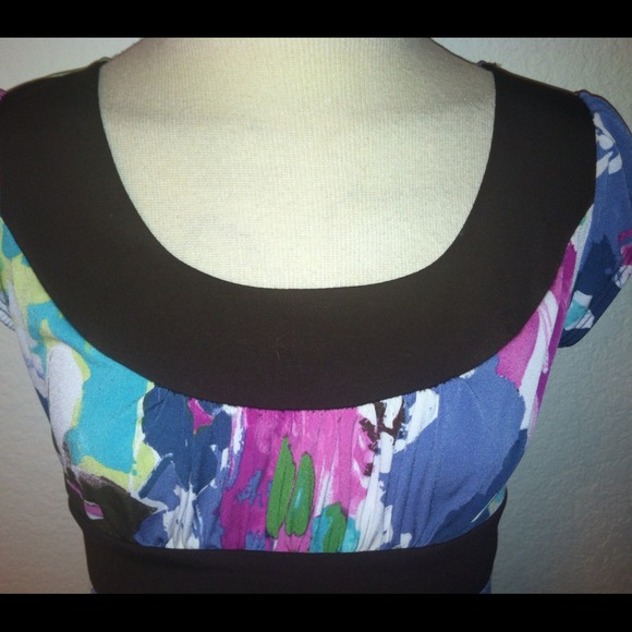 Sz M Painted watercolor spring dress brown - Picture 3 of 4