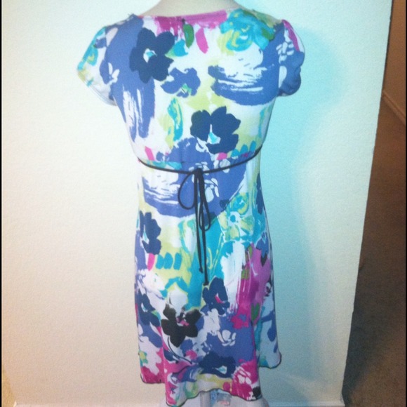 Sz M Painted watercolor spring dress brown - Picture 4 of 4