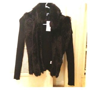 Black fur zip up cardigan.