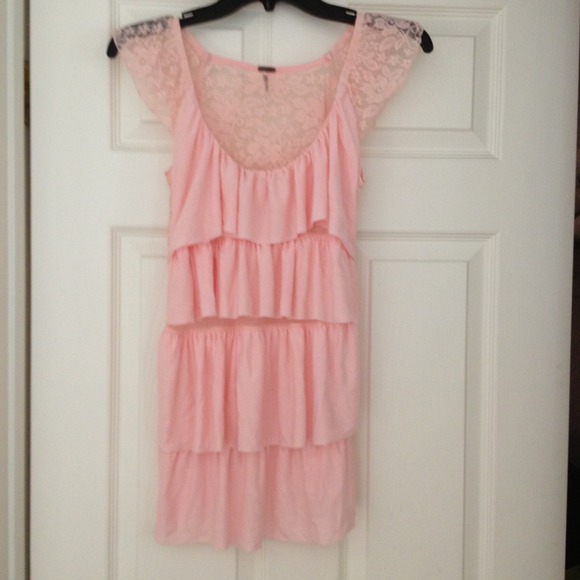 Pale pink draped lace back shirt