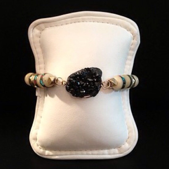 Black Druzy Connector w/ Tibetan Beads Bracelet