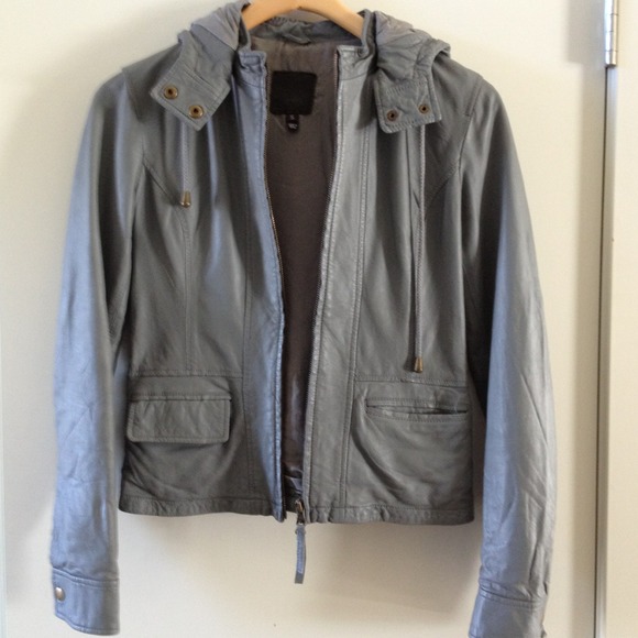 Joie Grey Leather Jacket with hoodie