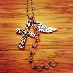 Cross and angle wing necklace