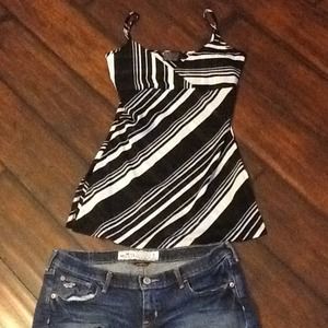 Boutique brand sheer black and white striped tank