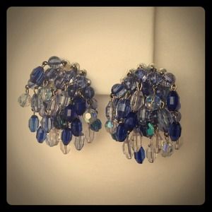 Vintage clip on blue crystal earrings