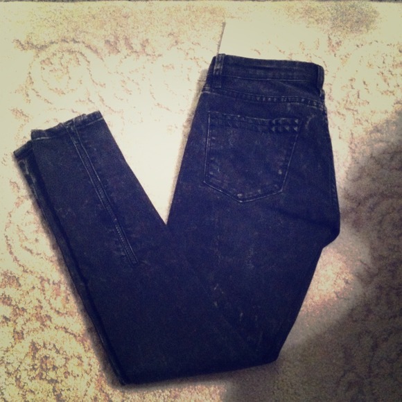 Blank NYC Black studded acid wash skinny jeans