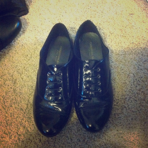 Black shiny Oxford inspired.