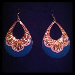 Gold & turquoise w/ white accent teardrop earrings