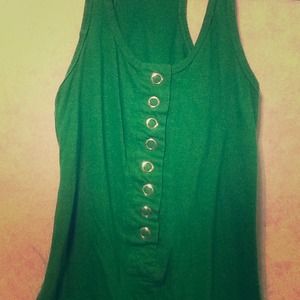 Green Silver Button Tank Top