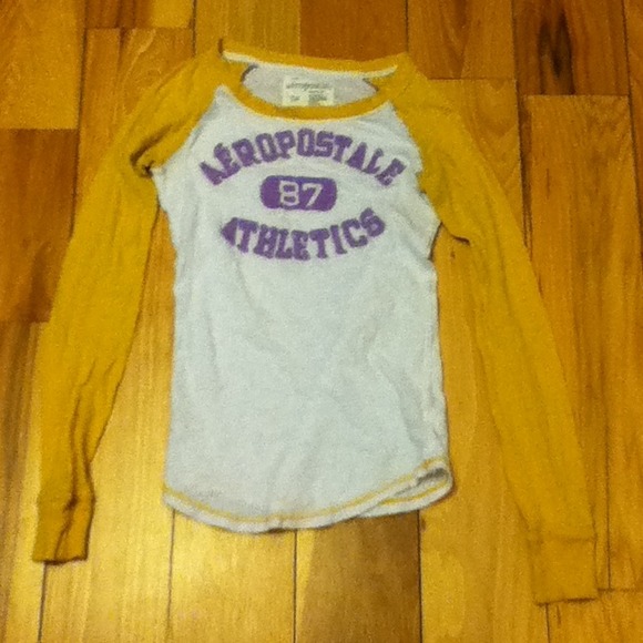 Yellow Aeropostale baseball long sleeve shirt