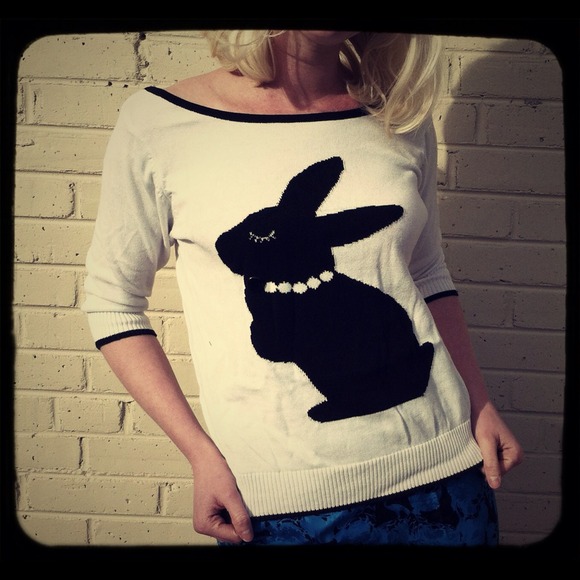 Black and White Cotton Bunny Sweater