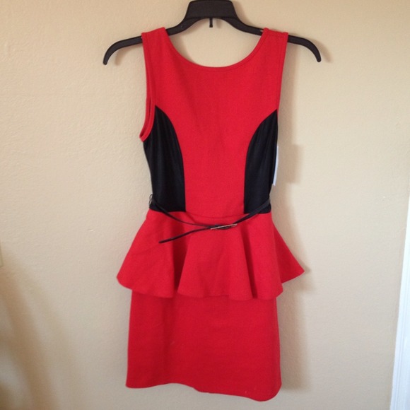 Red and Black Peplum Dress