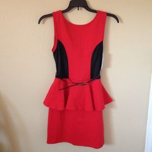 Red and Black Peplum Dress