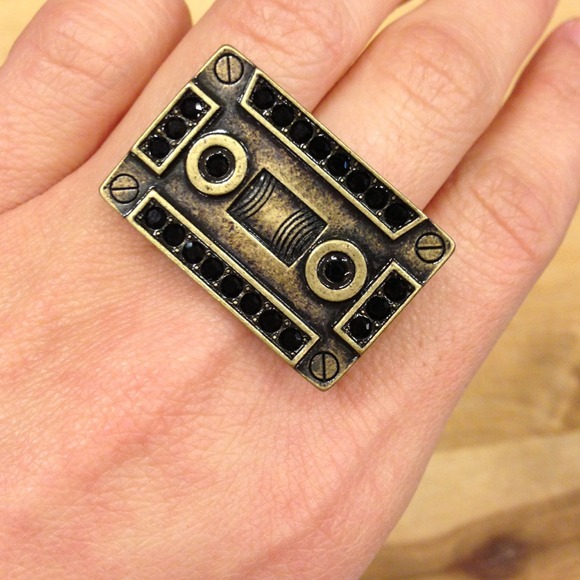 Jewelry - NEW Cassette Tape Adjustable Brass Tone Ring
