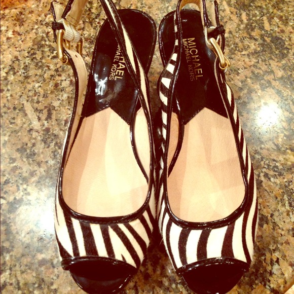 Michael Kors Shoes - Michael Kors zebra skin sling back patent wedges