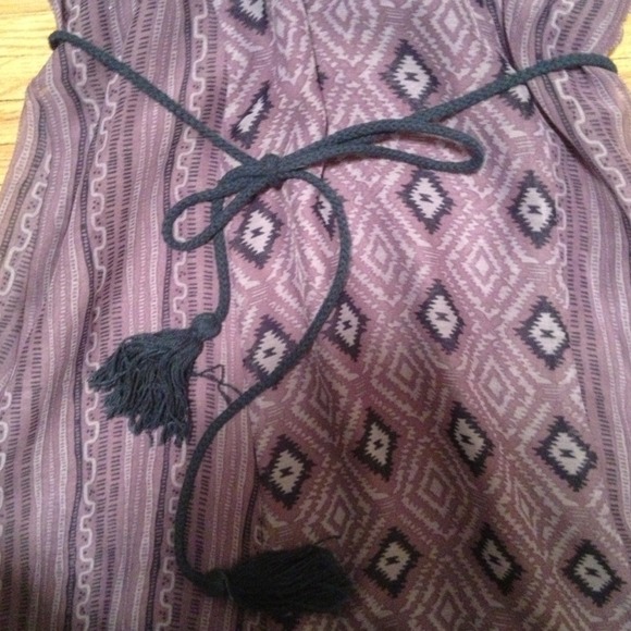 Purple tribal print dress with tasseled belt - Picture 3 of 4