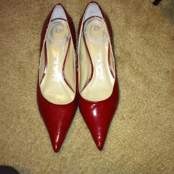 Red kitten heel pumps