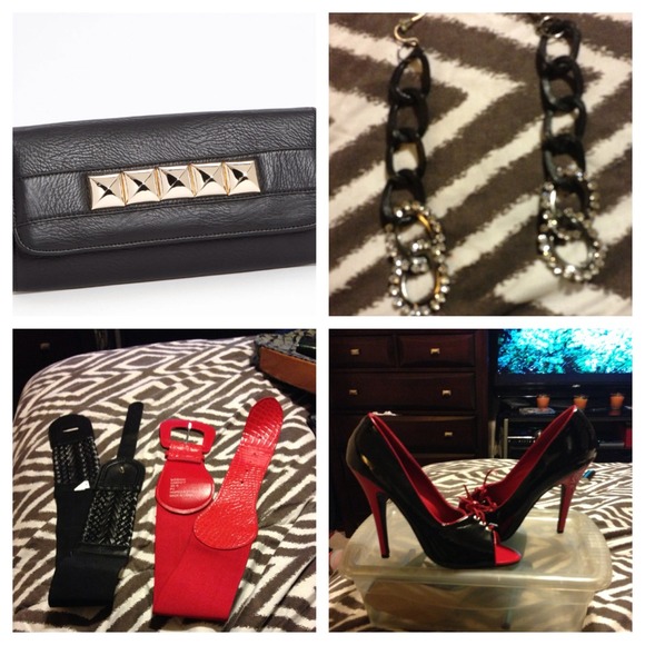 Bundle $$ clutch , earrings , 2 belts , pumps