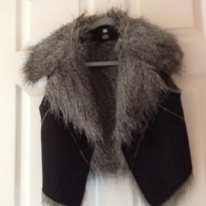 Black suede and faux fur vest