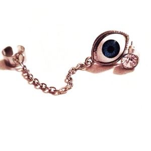 Blue Eye Chain Ear Cuff & Rhinestone Stud Earrings