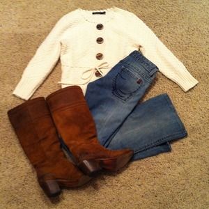 Cream colored sweater & anthropologie belt