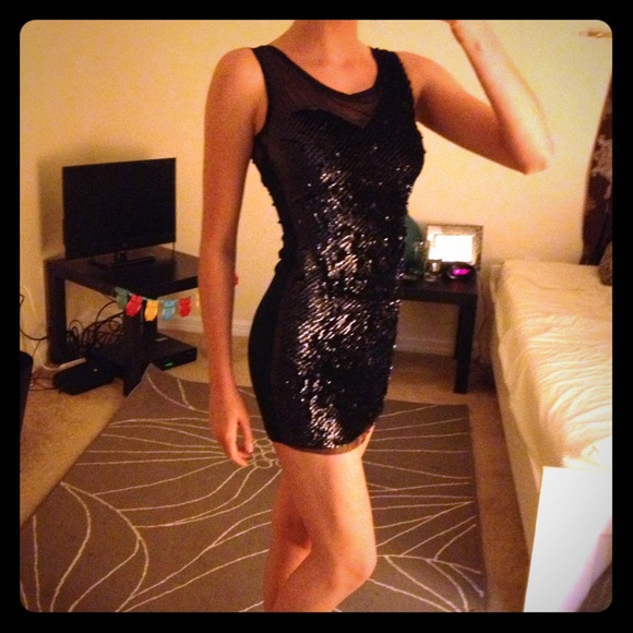 Sequin and net black dress