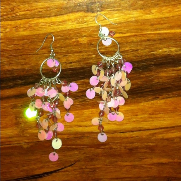 Pink sequin earrings.