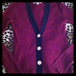 Purple & navy blue ribbed cardigan