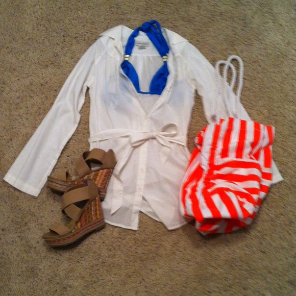Preppy white bathing suit coverup