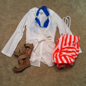 Preppy white bathing suit coverup