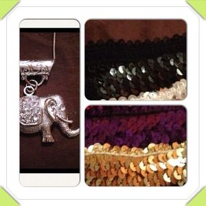 Necklace, purple gold and black headbands