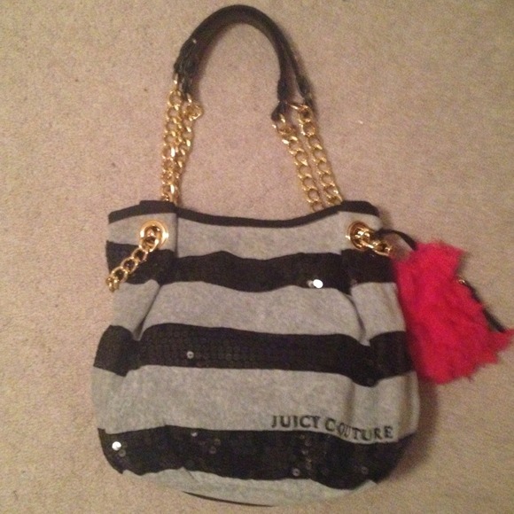 Juicy Couture black sequin stripe shoulder bag - Picture 1 of 2