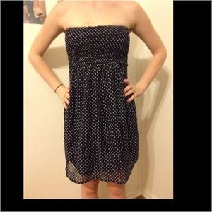 Small Blue Polka Dot Strapless Dress
