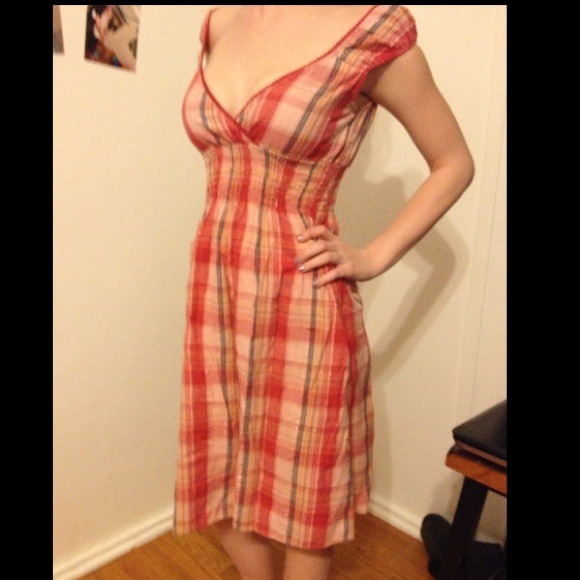 Sexy Pink Plaid Off the Shoulder Deep V Dress