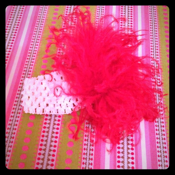 Baby headband! Red feather with white band!
