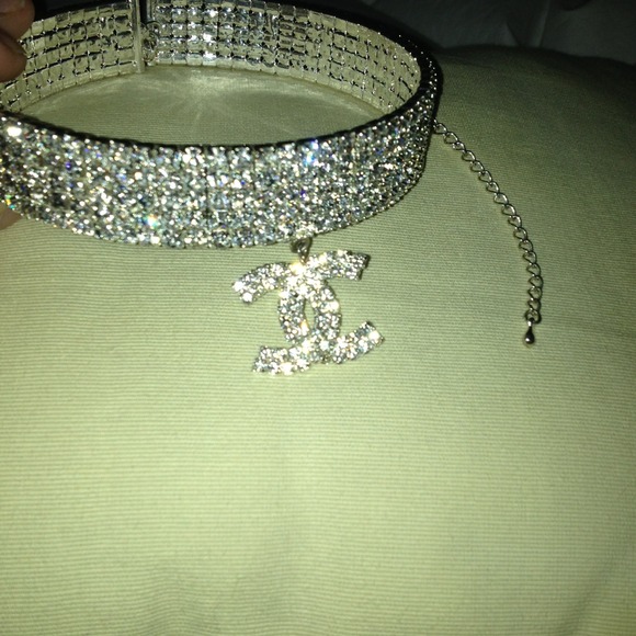 Chanel Swarovski logo crystal choker !!