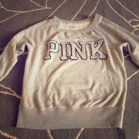 PINK gray long sleeve crew sweater