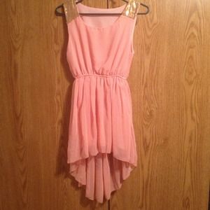 Pink/Coral high low with sparkly shoulders NWOT