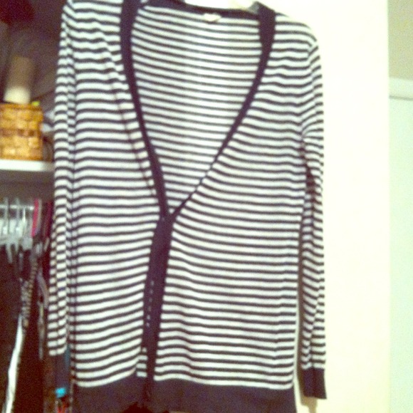 J. Crew Navy blue and white stripped cardigan - Picture 1 of 3